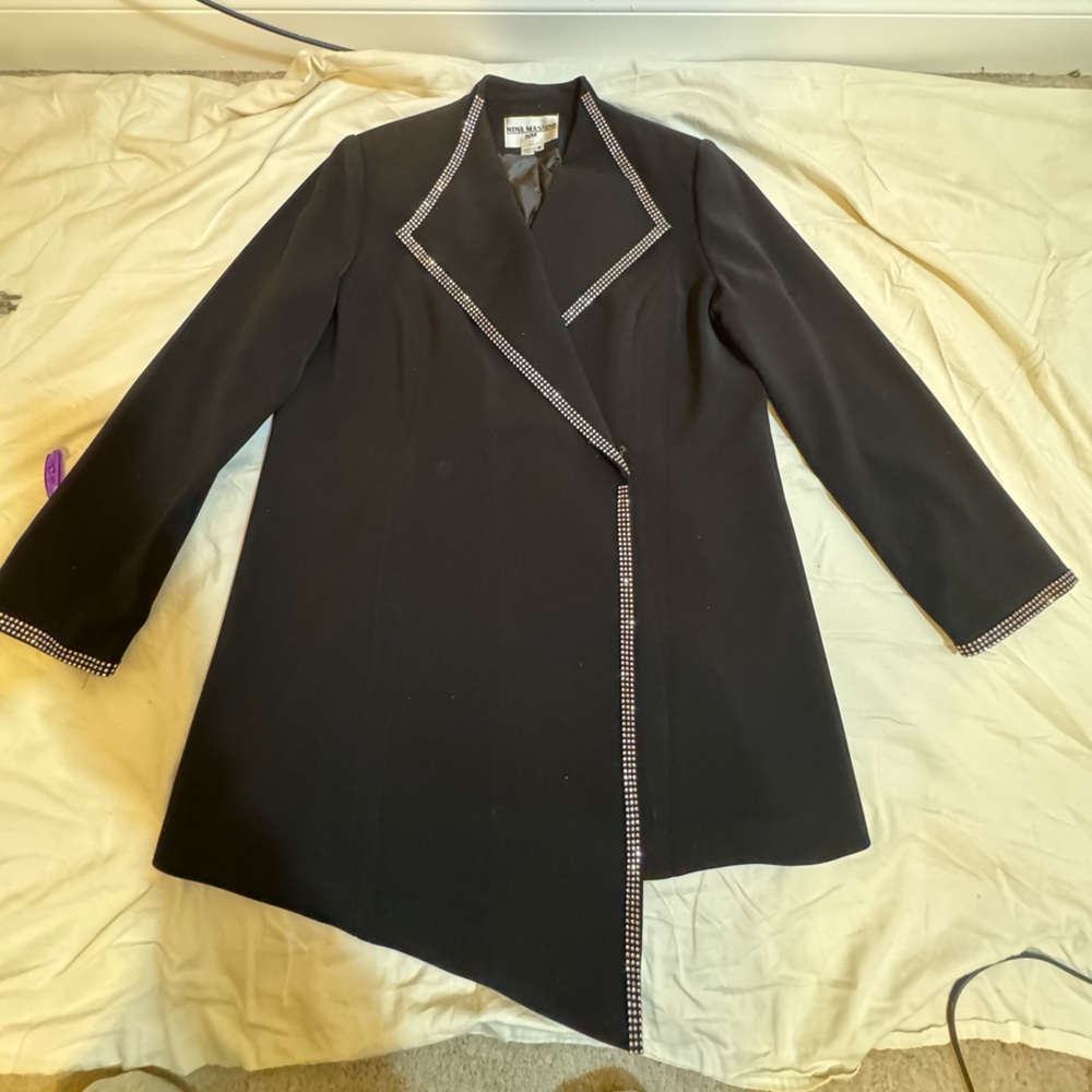 Massini Black Blazer with Patterned Trim